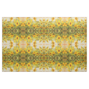 Sunflower Field Green Yellow Vintage Antique Fabric