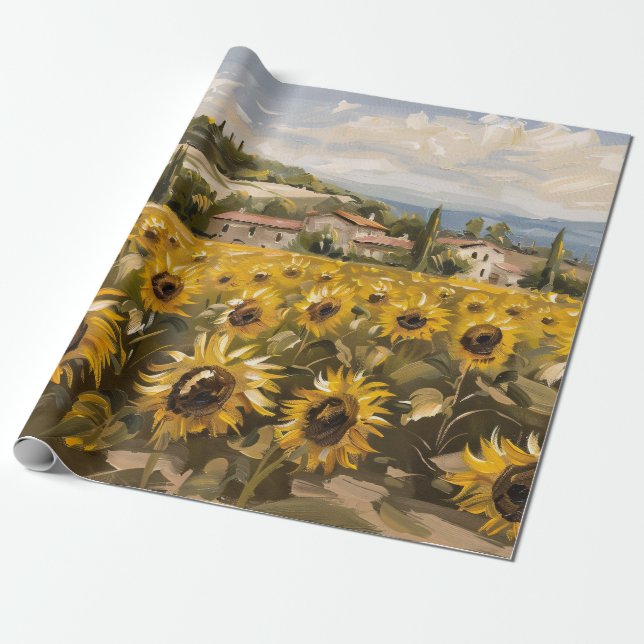 Sunflower Field Impressionist Painting Decoupage Wrapping Paper (Unrolled)