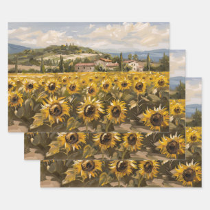 Sunflower Field Impressionist Painting Decoupage Wrapping Paper Sheet