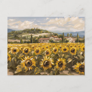 Sunflower Field Impressionist Painting Postcard