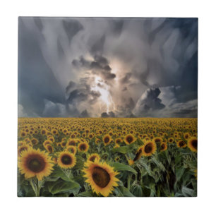Sunflower Field In A Storm Tile