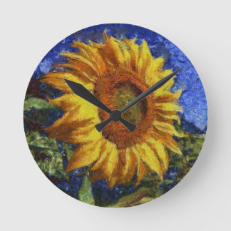 Sunflower Field In Colourful Artistic Style Round Clock