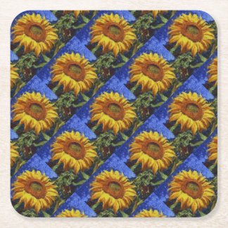 Sunflower Field In Colourful Artistic Style Square Paper Coaster