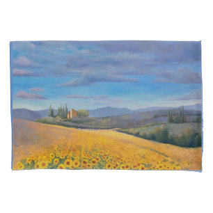 Sunflower Field in Tuscany Painting Pillowcase