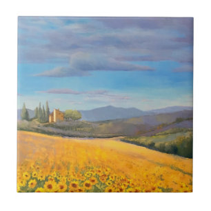 Sunflower Field in Tuscany Tile