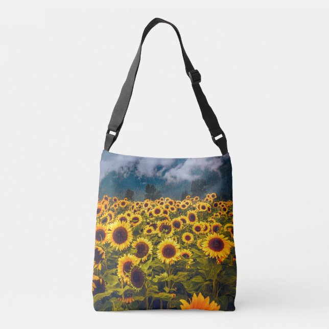Sunflower Field Landscape Flowers Yellow Crossbody Bag (Back)