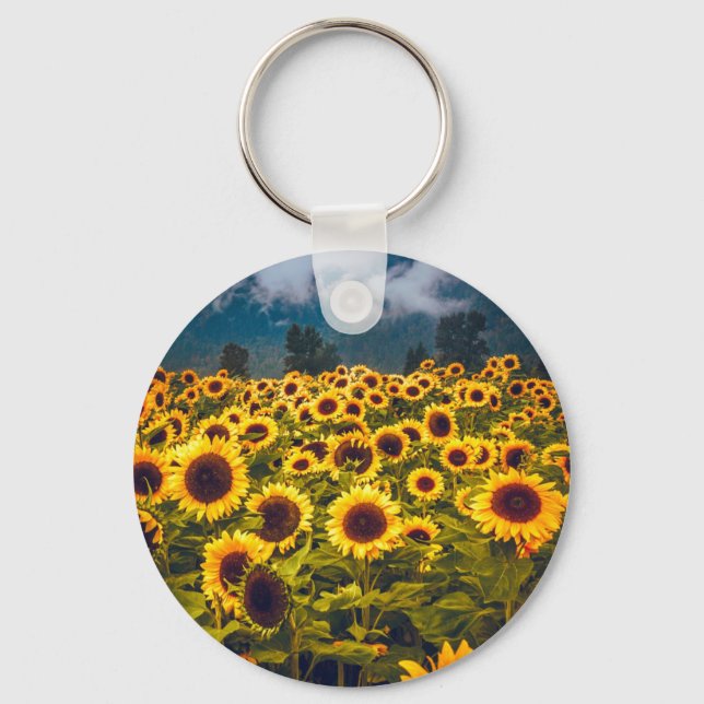 Sunflower Field Landscape Flowers Yellow Key Ring (Front)