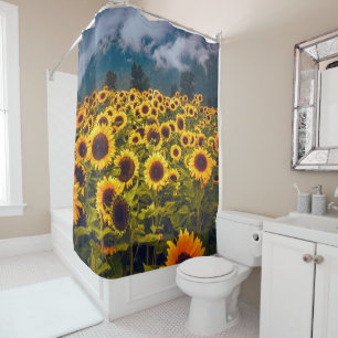 Sunflower Field Landscape Flowers Yellow Shower Curtain