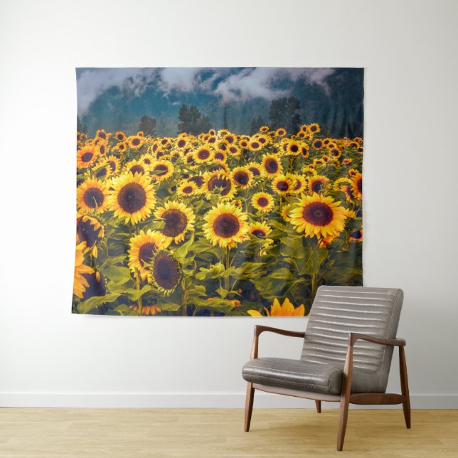Sunflower Field Landscape Flowers Yellow Tapestry (In Situ (Horizontal))