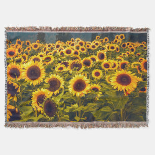 Sunflower Field Landscape Flowers Yellow Throw Blanket
