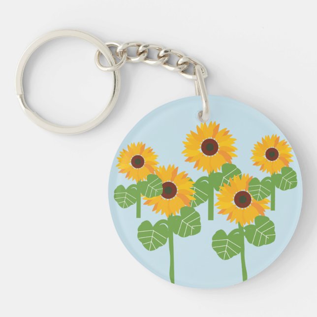 Sunflower field Modern pretty girly artsy Keychain (Front)