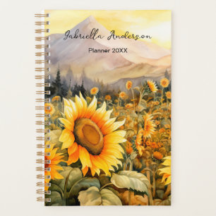 Sunflower Field Nature Watercolor Custom Name Planner
