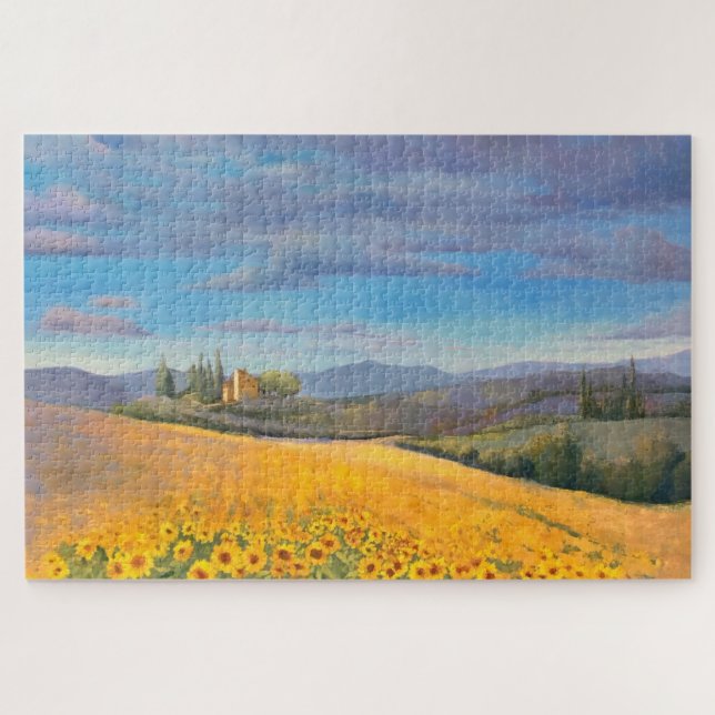 Sunflower Field Oil Painting Challenging Jigsaw Puzzle (Horizontal)