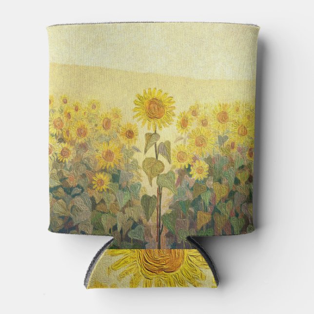 Sunflower Field: Oil Painting Texture. Can Cooler (Front)