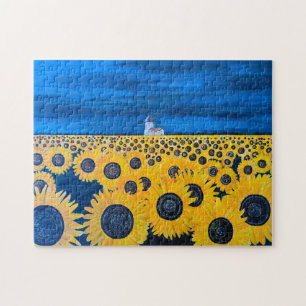 Sunflower Field Painting by Alfred Fox Jigsaw Puzzle