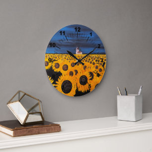 Sunflower Field Painting by Alfred Fox Large Clock