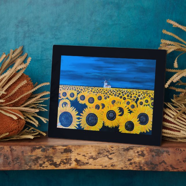 Sunflower Field Painting by Alfred Fox Plaque (Side)