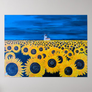 Sunflower Field Painting by Alfred Fox Poster
