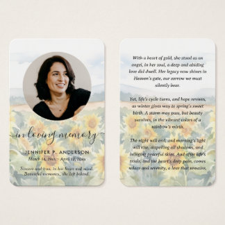 Sunflower Field Photo Memorial Prayer Cards