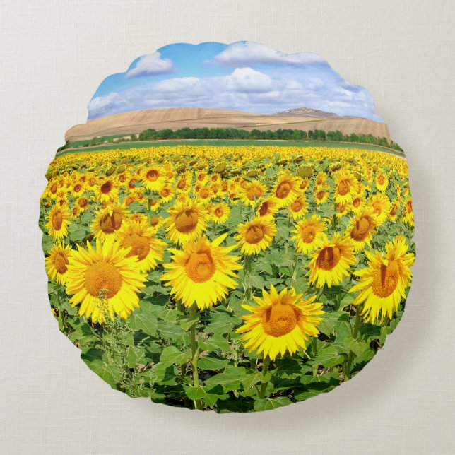Sunflower field round cushion (Front)