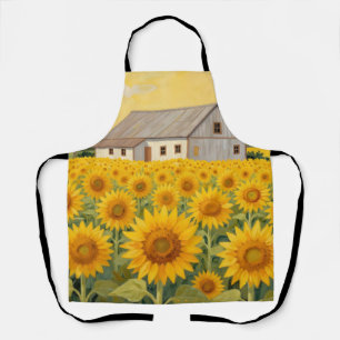 Sunflower Field Rustic Barn Landscape Apron