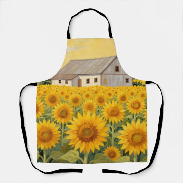 Sunflower Field Rustic Barn Landscape Apron (Front)