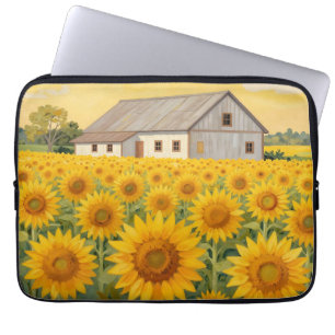 Sunflower Field Rustic Barn Landscape Laptop Sleeve