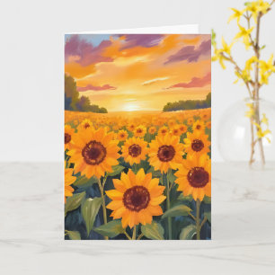 Sunflower Field Sunset Landscape Painting Card