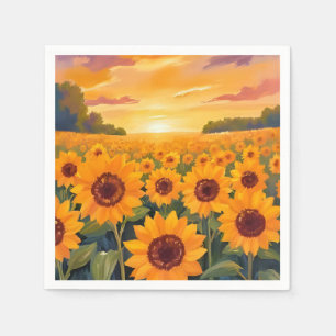 Sunflower Field Sunset Landscape Painting Napkin