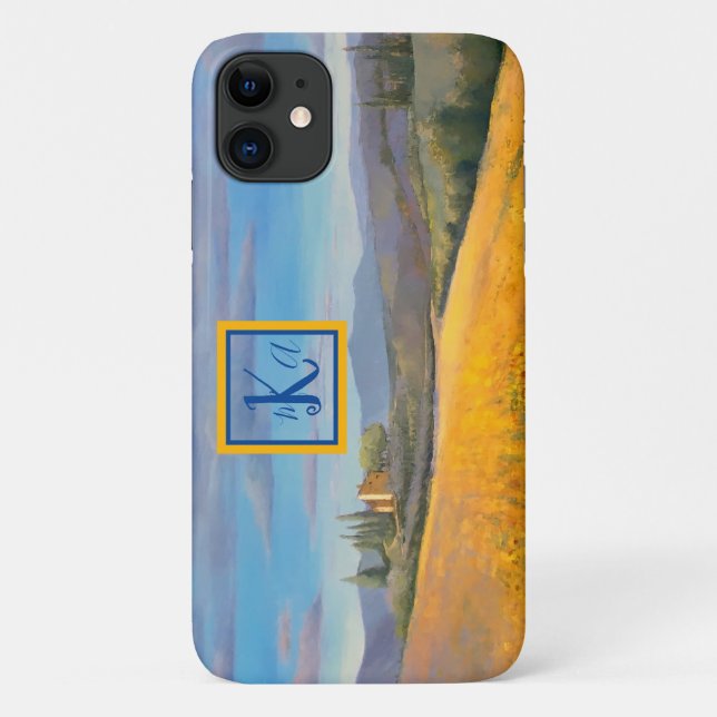Sunflower Field Tuscany Painting to Monogram Case-Mate iPhone Case (Back)