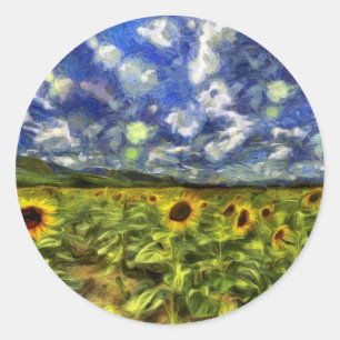 Sunflower Field Van Gogh Classic Round Sticker