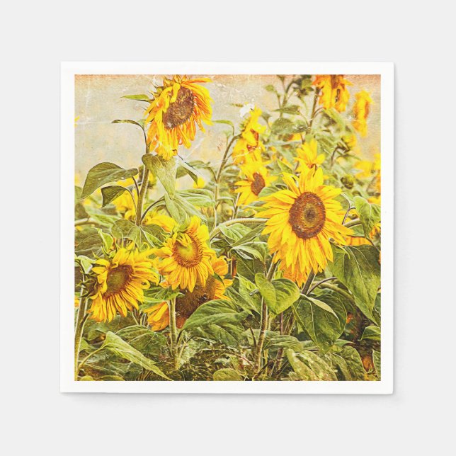 Sunflower Field Vintage Green Yellow Decoupage Napkin (Front)