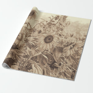 Sunflower Field Vintage Sepia Tone Decoupage Wrapping Paper