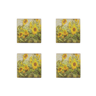 Sunflower Field Vintage Yellow Green Country Stone Magnet