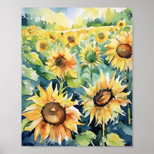 Sunflower Field Watercolor Poster