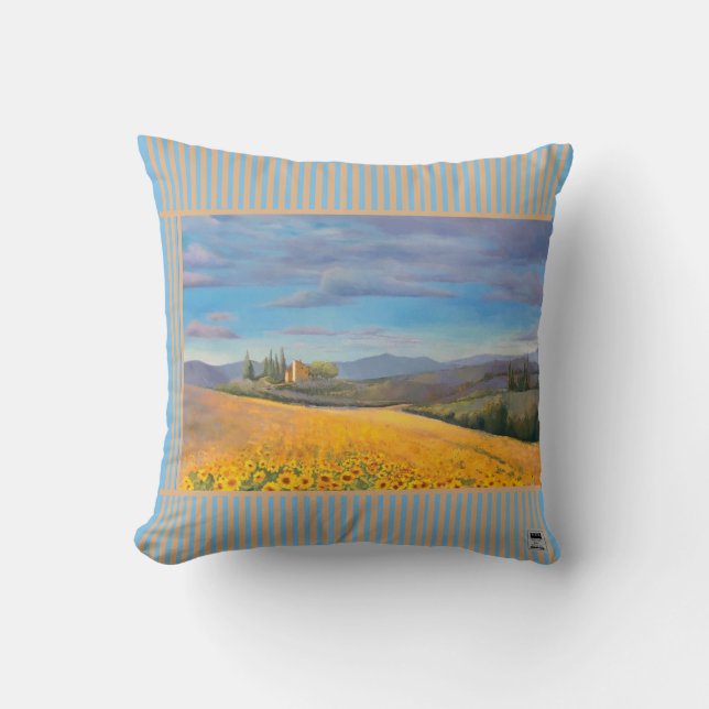 Sunflower Field With Stripe Cushion (Front)