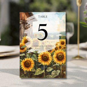Sunflower Field Wooden House Fall Wedding Table Number