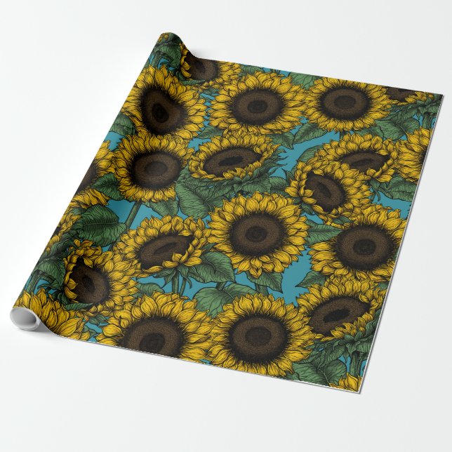 Sunflower field wrapping paper (Unrolled)