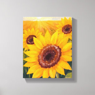 Sunflower Field Yellow Floral Watercolor Painted Canvas Print