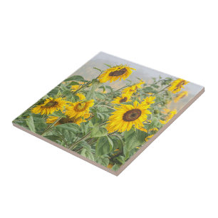 Sunflower Field Yellow Green Beautiful Floral Tile