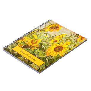 Sunflower Field Yellow Green Rustic Vintage Recipe Notebook