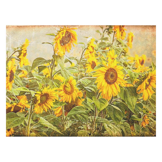 Sunflower Field Yellow Green Rustic Vintage Tablecloth (Front (Horizontal))