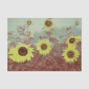 Sunflower Field Yellow Teal Watercolor Decoupage Tissue Paper