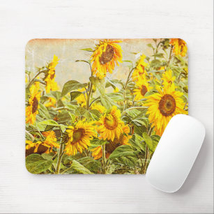 Sunflower Field Yellow Vintage Country Style Mouse Mat