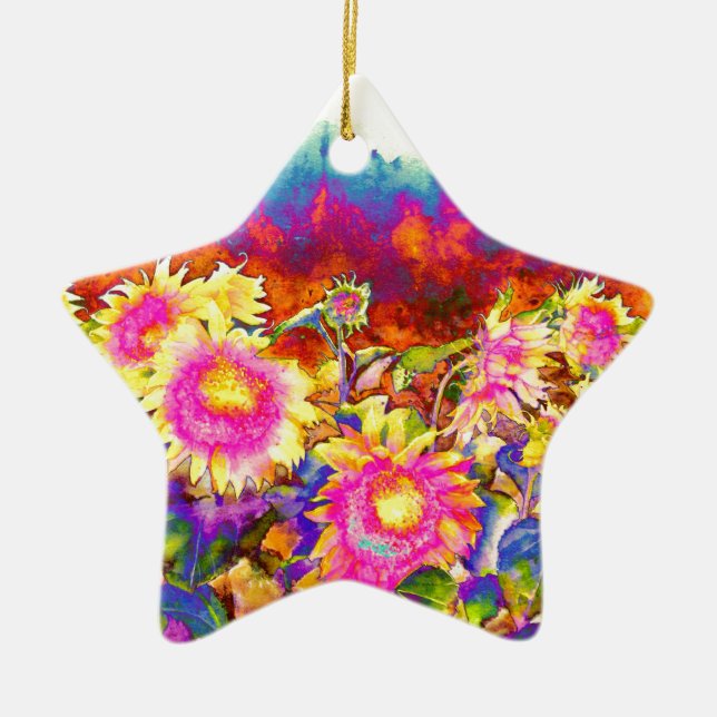 Sunflower Fields Ceramic Tree Decoration (Front)