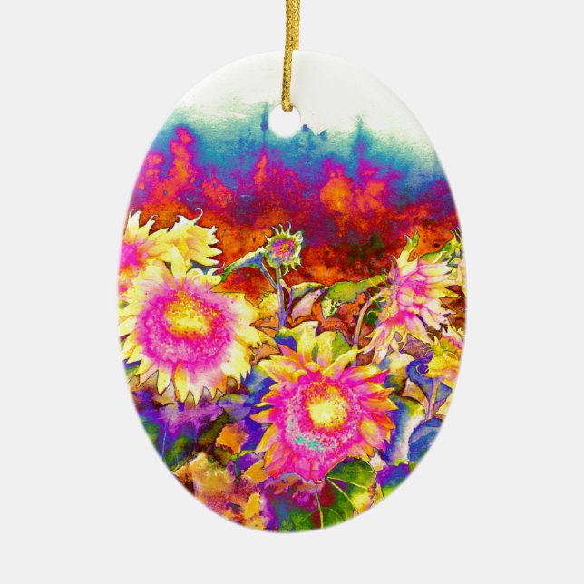 Sunflower fields ceramic tree decoration (Front)