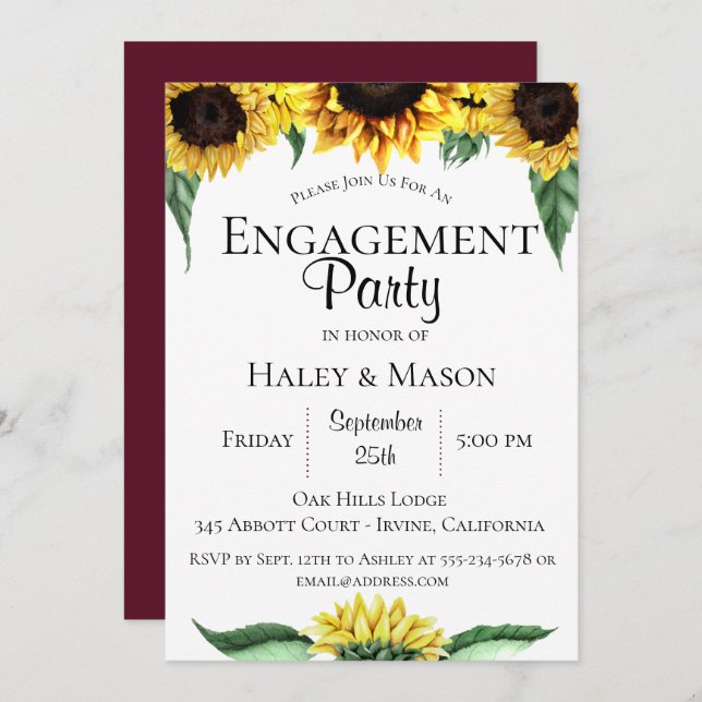 Sunflower Fields Engagement Party Invitation (Front/Back)
