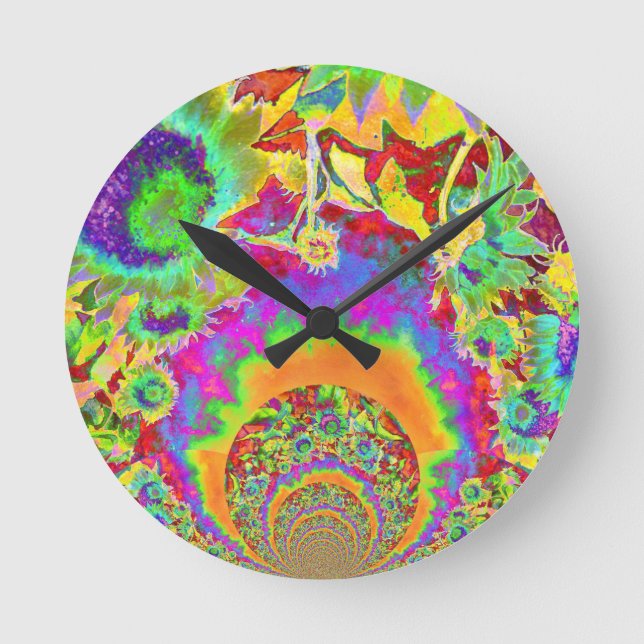 Sunflower Fields Forever - orange Round Clock (Front)