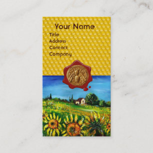SUNFLOWER FIELDS ,HONEY BEE,RED WAX SEAL,BEEKEEPER BUSINESS CARD