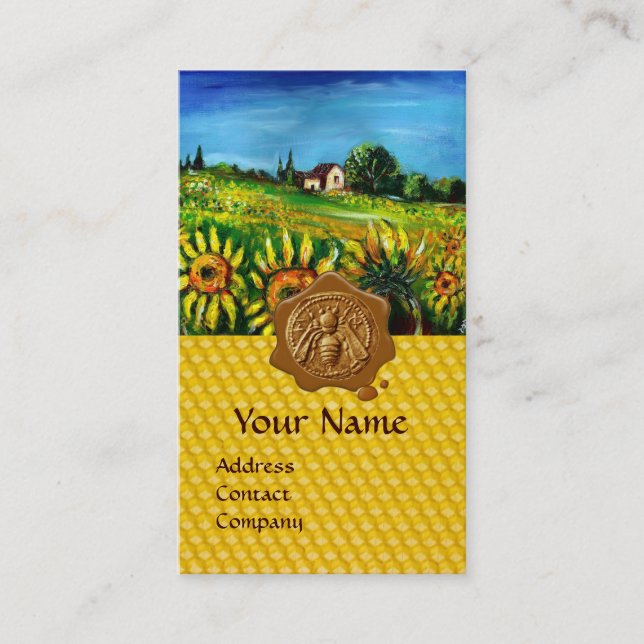 SUNFLOWER FIELDS ,HONEY BEE WAX SEAL ,BEEKEEPER BUSINESS CARD (Front)